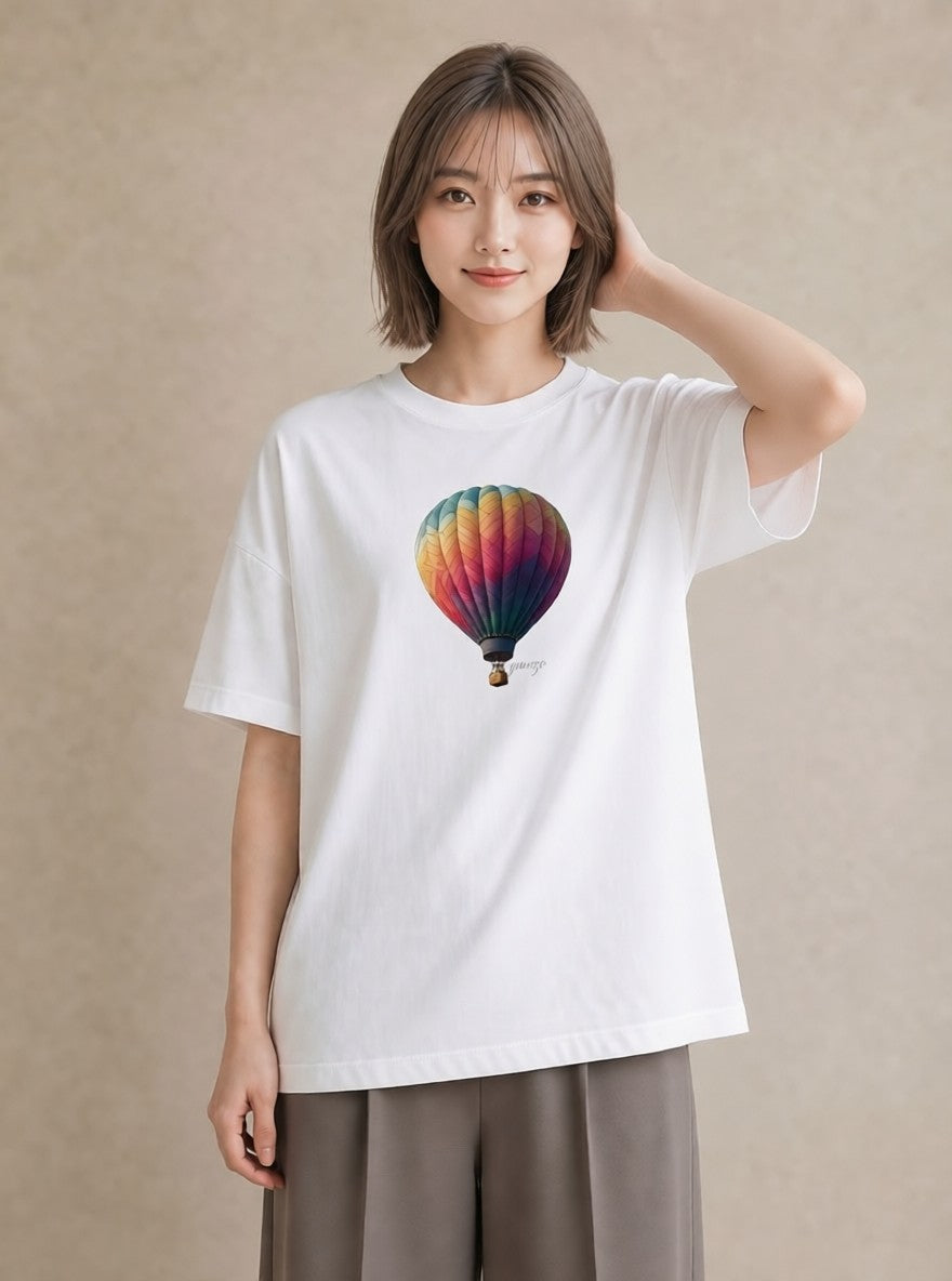 デザインTシャツ レディース 気球 星空 宇宙 イラスト ニュアンス 母の日 ビーチ 白T
