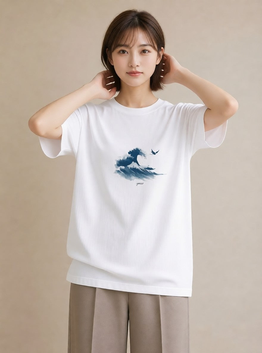 半袖Tシャツ レディース 海 星空 宇宙 イラスト 春服 ミセス 白T
