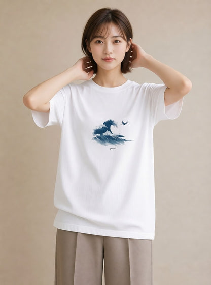 半袖Tシャツ レディース 海 星空 宇宙 イラスト 春服 ミセス 白T