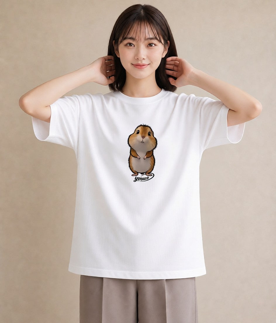 半袖Tシャツ レディース キンクマハムスター ペット 動物 イラスト 上品 親子 20代 白T