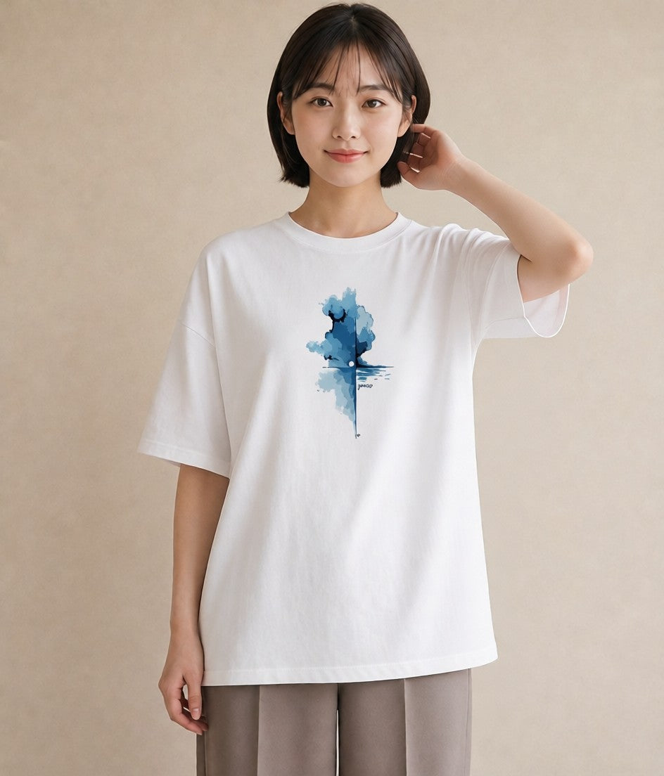 Tシャツ レディース 傘 水たまり 雨 ナチュラル アンティーク イラスト ガーリー おしゃれギフト 社会人 白T