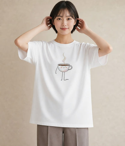 プリントTシャツ レディース コーヒー カフェ 珈琲 イラスト ガーリー 休日 ペアコーデ 白T