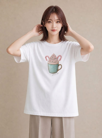 デザインTシャツ レディース チョコ 食べ物 フード イラスト 水彩風 クリスマス 旅行 白T