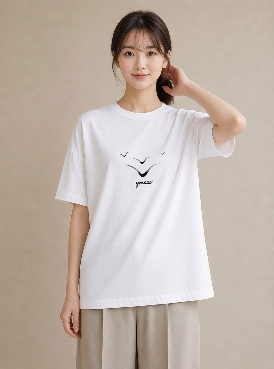 グラフィックTシャツ レディース パールピアス アクセサリー ナチュラル アンティーク イラスト お洒落 レイヤード 友達ギフト 白T