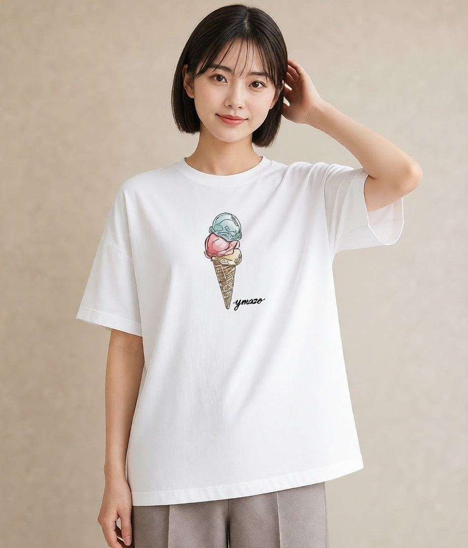半袖Tシャツ レディース マカロン 食べ物 フード イラスト 普段使い 誕生日プレゼント 綿100 白T