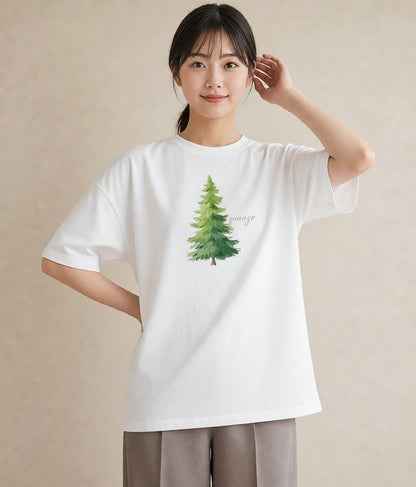 デザインTシャツ レディース 森 植物 ボタニカル イラスト 上品 週末コーデ 敬老の日 白T