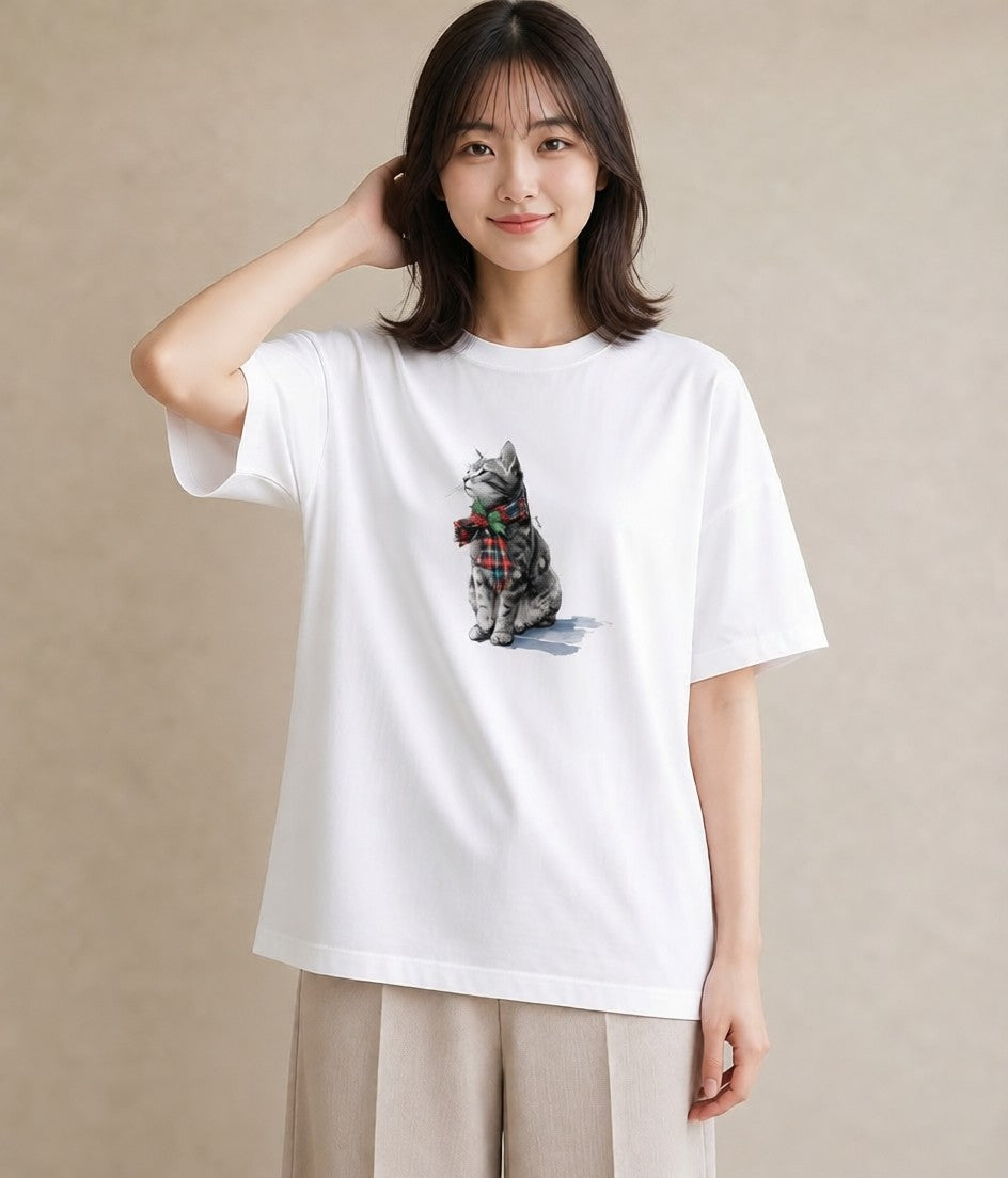 プリントTシャツ レディース サバトラ 猫 ねこ イラスト ポップ 社会人 女性 白T