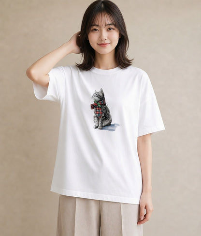 プリントTシャツ レディース サバトラ 猫 ねこ イラスト ポップ 社会人 女性 白T