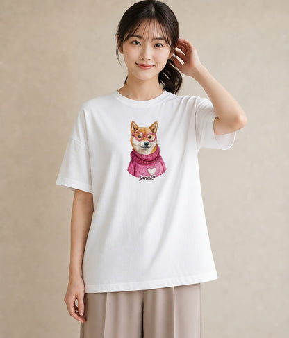 デザインTシャツ レディース 柴犬 しばいぬ 犬 いぬ イラスト シック カフェ巡り 女子会 白T