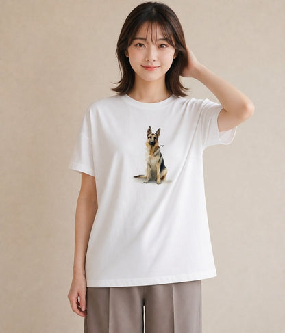 半袖Tシャツ レディース ジャーマンシェパード 犬 いぬ イラスト フェミニン 旅行 母娘コーデ 白T