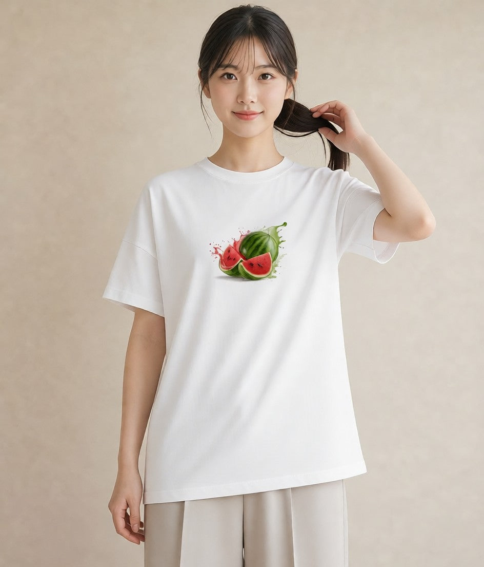 プリントTシャツ レディース すいか 食べ物 フード イラスト 韓国風 母娘コーデ 自分用 白T