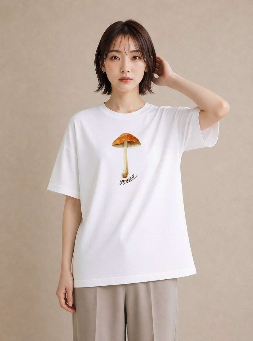 半袖Tシャツ レディース きのこ 植物 ボタニカル イラスト きれいめ お揃い 親子 白T