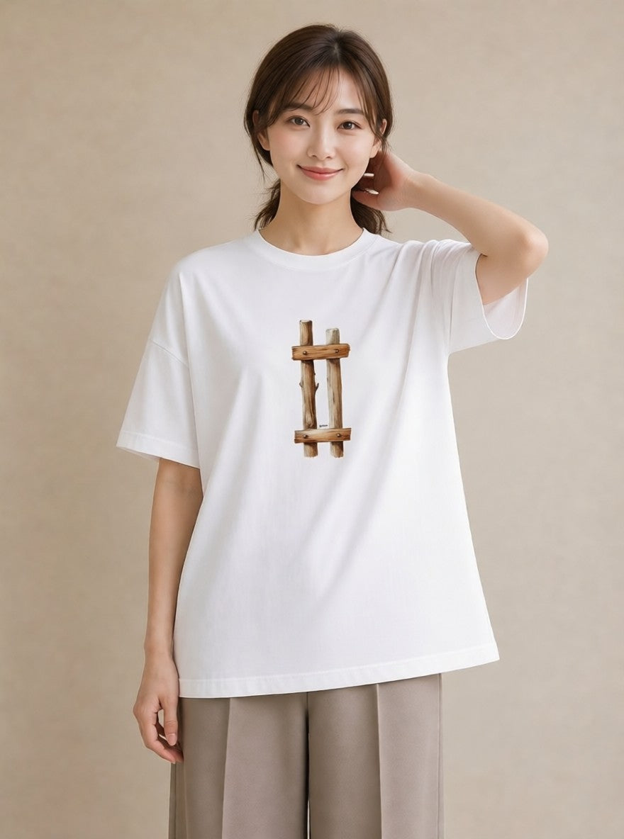 プリントTシャツ レディース 駅のホーム ローカル線 駅 ナチュラル アンティーク イラスト 淡色 デイリーウェア 休日 白T