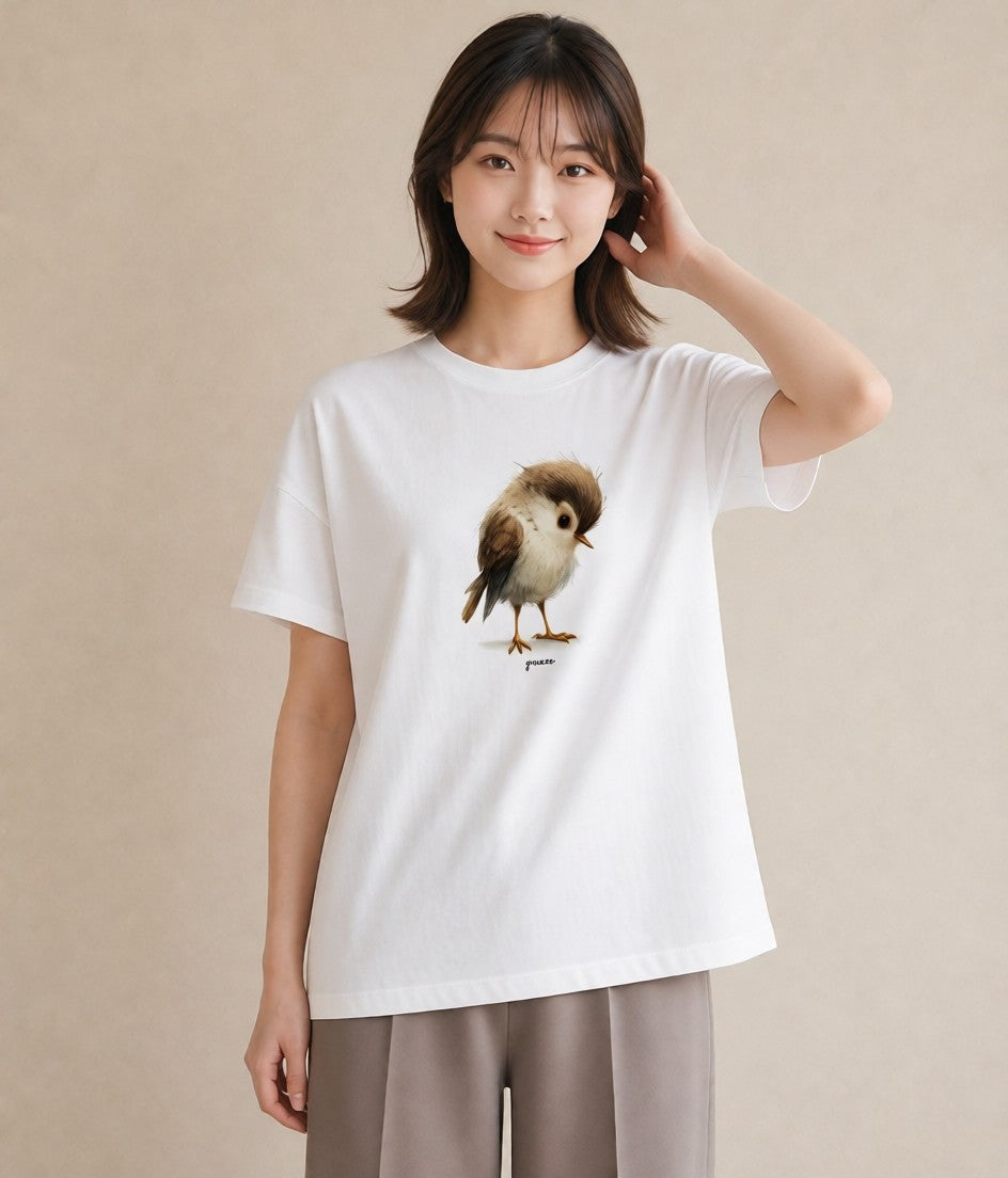 デザインTシャツ レディース 九官鳥 ペット 動物 イラスト 手描き風 クリスマス 旅行 白T