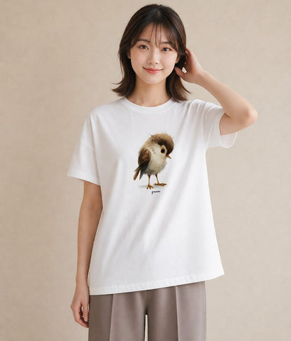 デザインTシャツ レディース 九官鳥 ペット 動物 イラスト 手描き風 クリスマス 旅行 白T