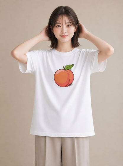 グラフィックTシャツ レディース もも 食べ物 フード イラスト 韓国風 カフェ巡り 女子会 白T
