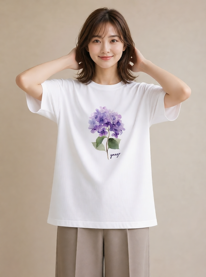 デザインTシャツ レディース あじさい 紫陽花 アジサイ 花 花柄 イラスト 母娘コーデ 自分用 白T