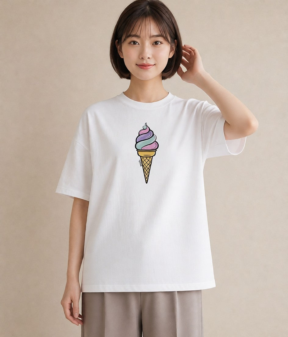 グラフィックTシャツ レディース ソフトクリーム 食べ物 フード イラスト アート風 週末コーデ 敬老の日 白T