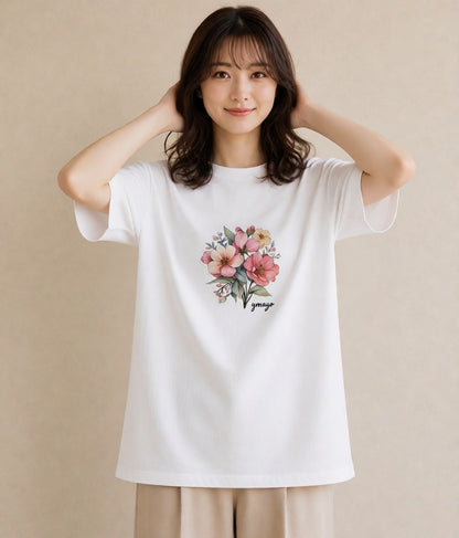 Tシャツ レディース コスモス 秋桜 花 花柄 イラスト ラフカジュアル おしゃれギフト 社会人 白T