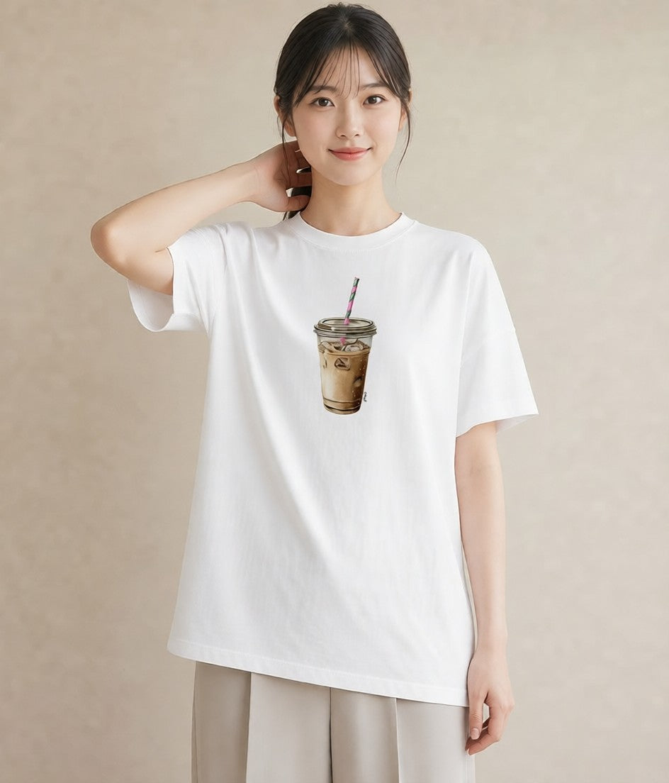 デザインTシャツ レディース コーヒー 珈琲 カフェ 食べ物 フード イラスト お洒落 デイリーウェア 休日 白T