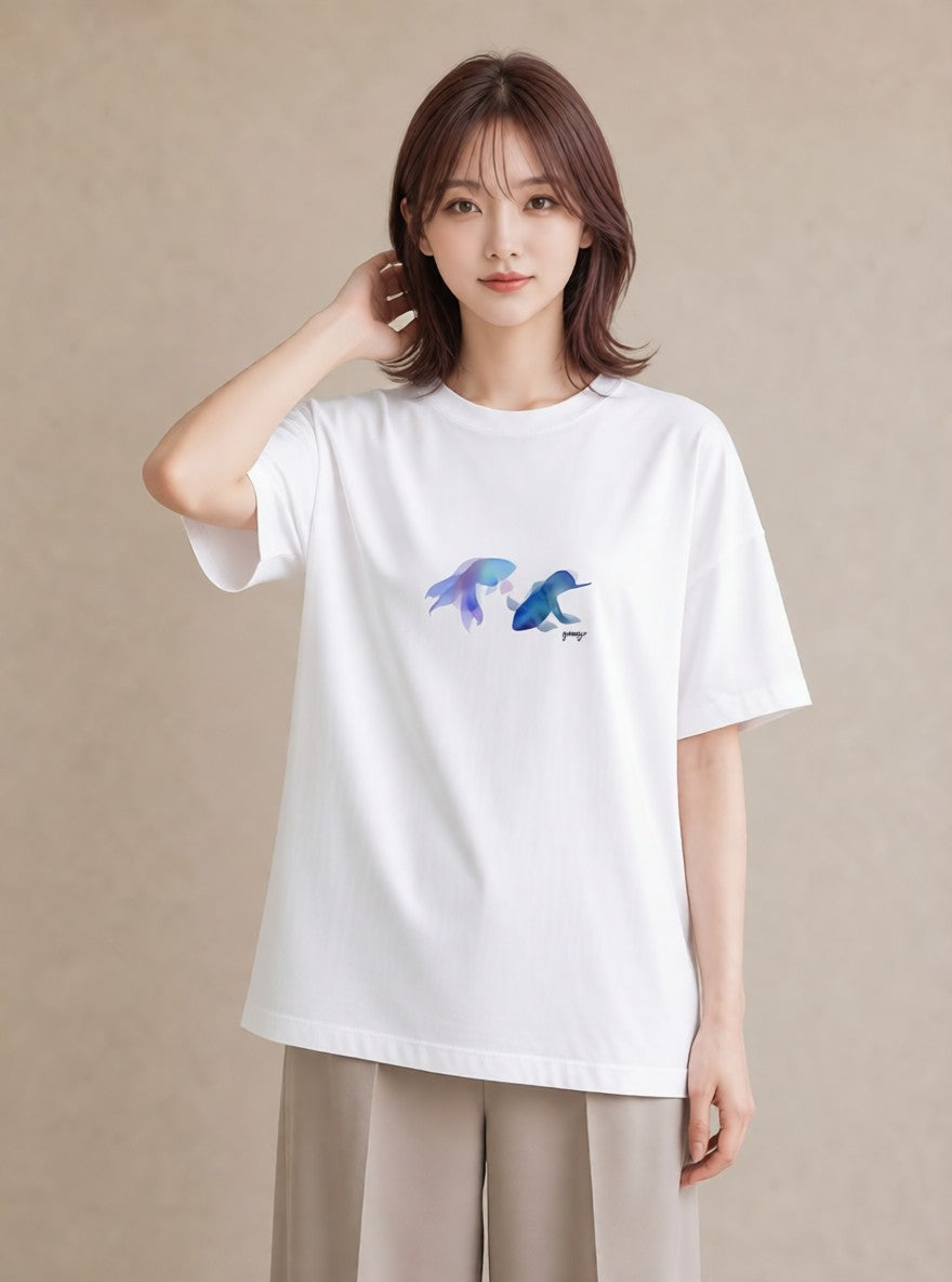 グラフィックTシャツ レディース グッピー ペット 動物 イラスト アート風 カジュアルコーデ 買い物 白T