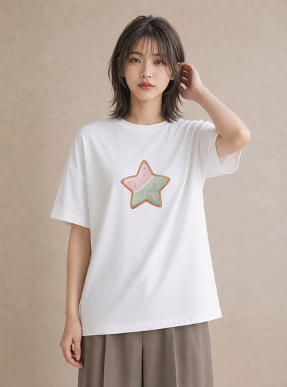 デザインTシャツ レディース マカロン 食べ物 フード イラスト お洒落 綿100 デート 白T