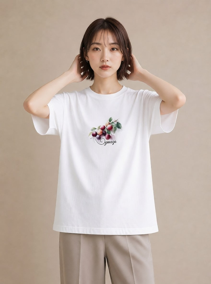 プリントTシャツ レディース ぶどう 葡萄 食べ物 フード イラスト シック 通勤 在宅 白T