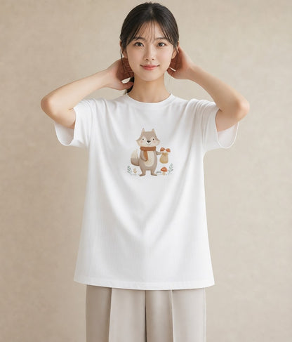 Tシャツ レディース たぬき 動物 アニマル イラスト シンプル お揃い 親子 白T