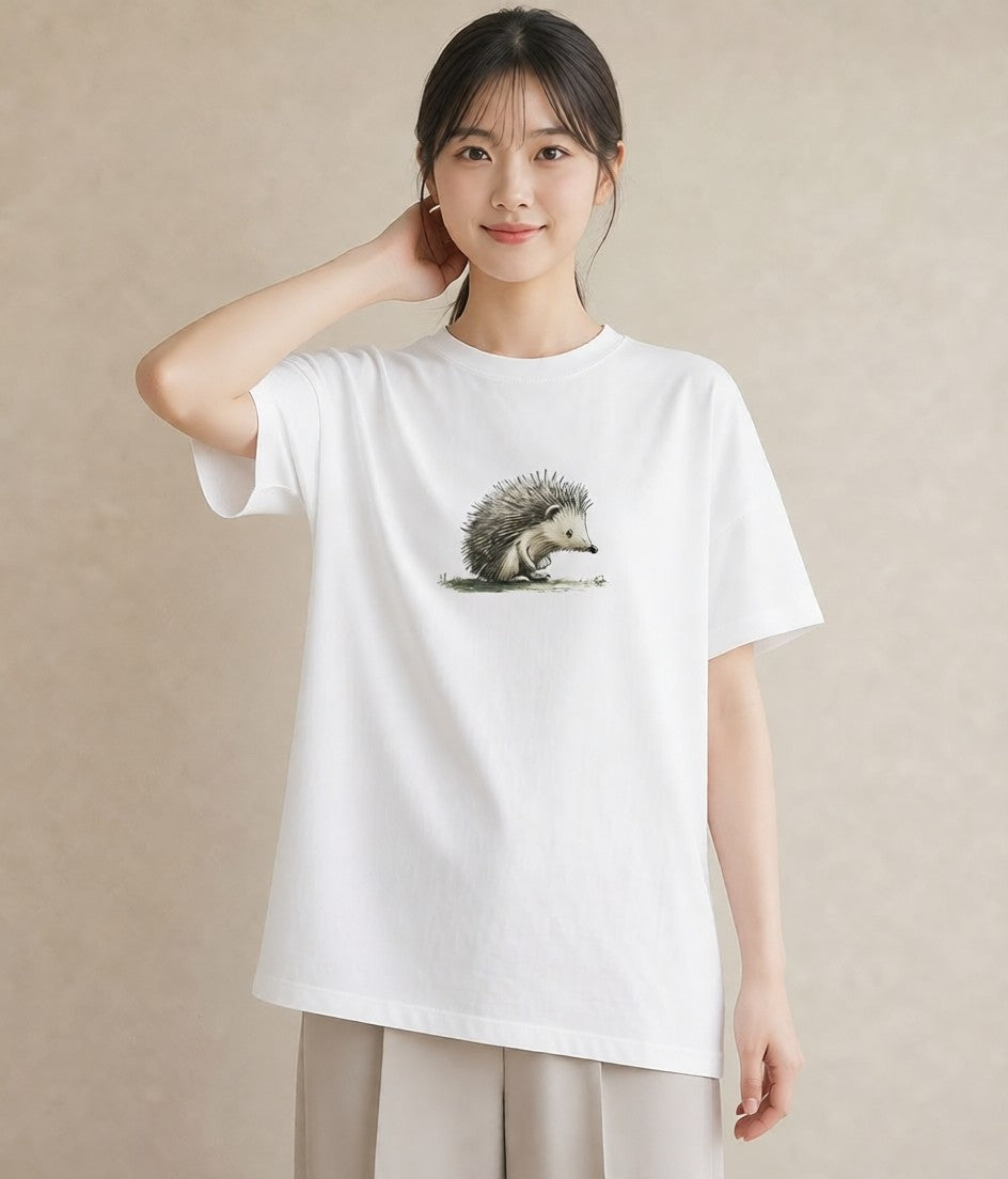 デザインTシャツ レディース ハリネズミ ペット 動物 イラスト 淡色 親子 20代 白T