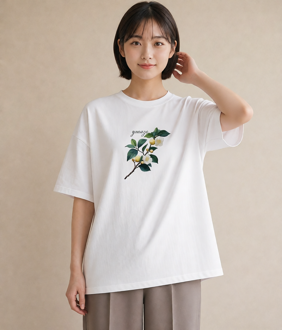 Tシャツ レディース 金木犀 花 花柄 イラスト ラフカジュアル 通勤 在宅 白T