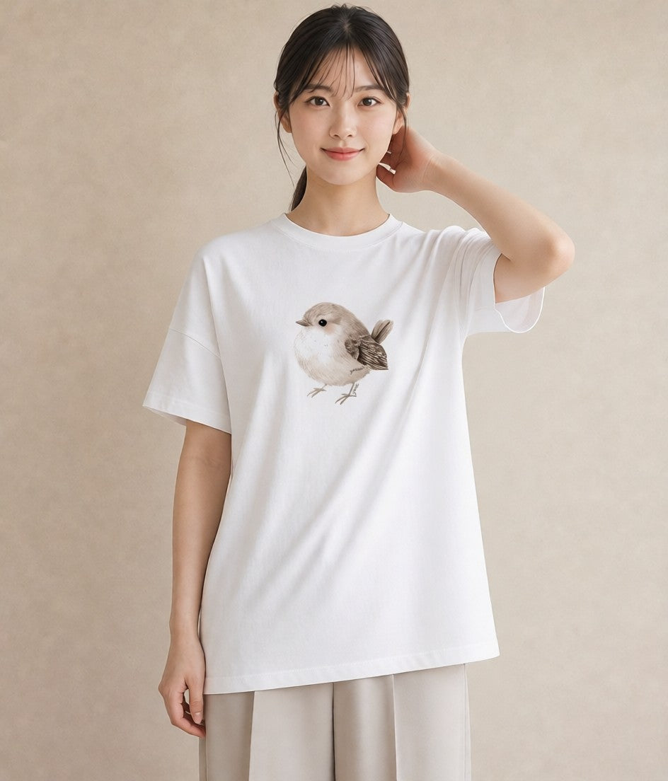 デザインTシャツ レディース 九官鳥 ペット 動物 イラスト 上品 春服 ミセス 白T