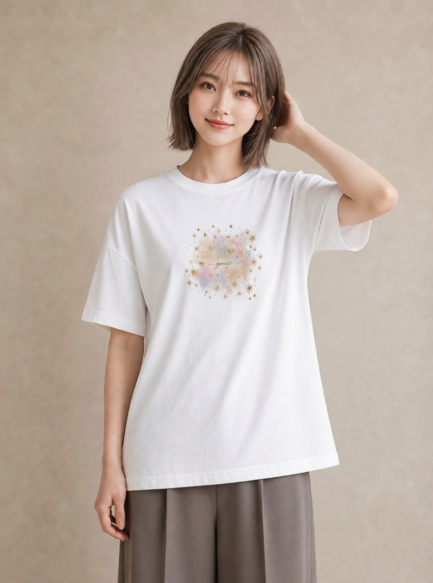 デザインTシャツ レディース 双子座 星空 宇宙 イラスト 普段使い デート 帰省 白T
