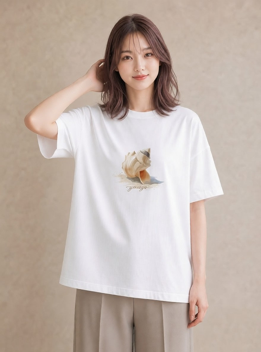 デザインTシャツ レディース ヤドカリ 海の生き物 海 イラスト アート風 デイリーウェア 休日 白T