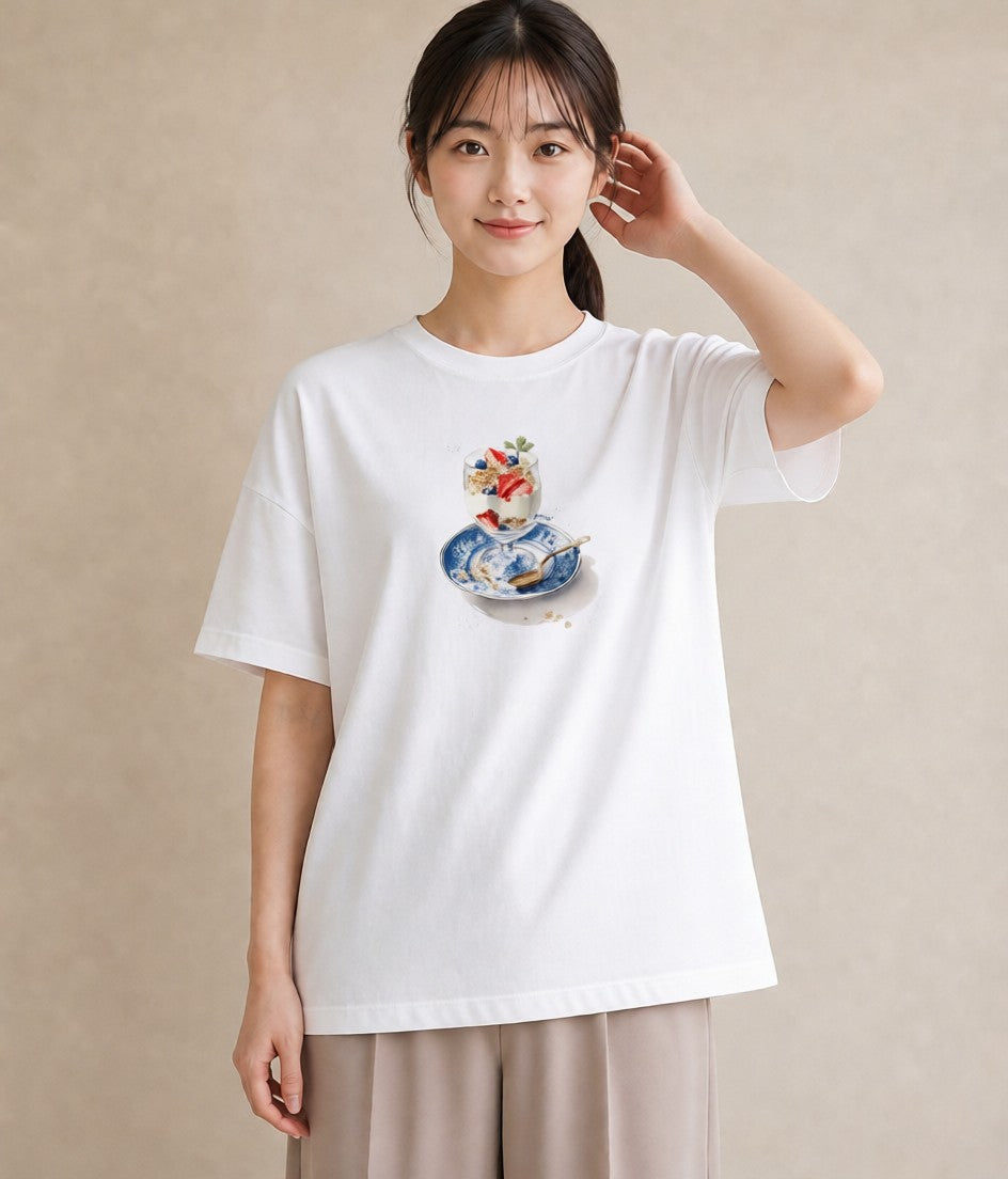 プリントTシャツ レディース パフェ 食べ物 フード イラスト 可愛い 敬老の日 ホワイトデー 白T
