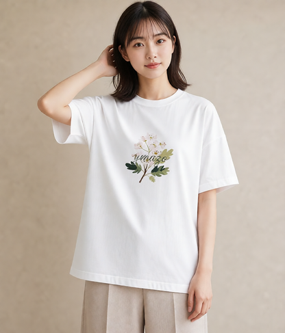 プリントTシャツ レディース 金木犀 花 花柄 イラスト 個性的 送別ギフト 通勤 白T