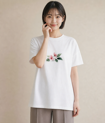 プリントTシャツ レディース あさがお 朝顔 花 花柄 イラスト 休日コーデ 海 カフェ巡り 白T