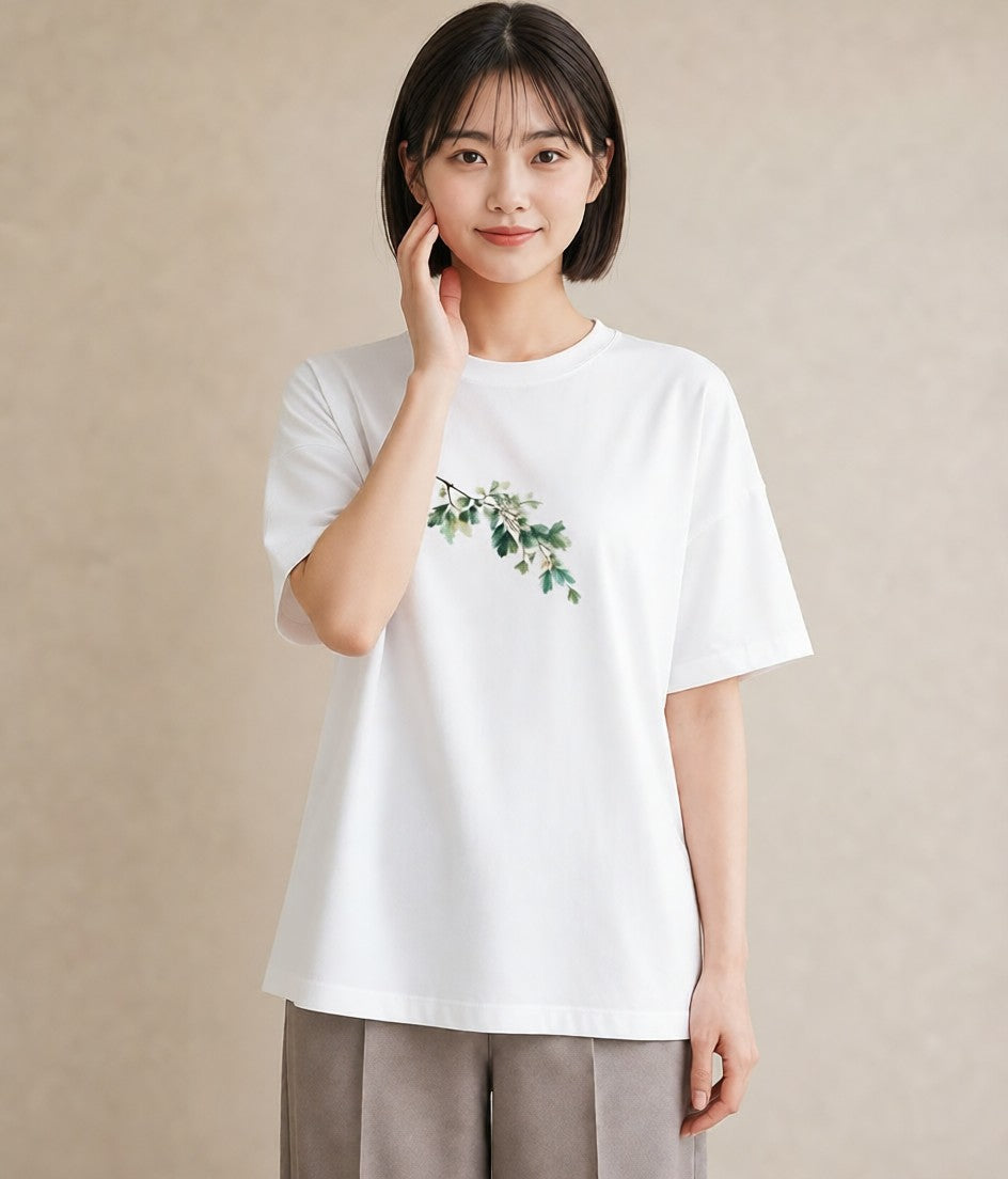 プリントTシャツ レディース 苔 植物 ボタニカル イラスト アート風 親子 20代 白T