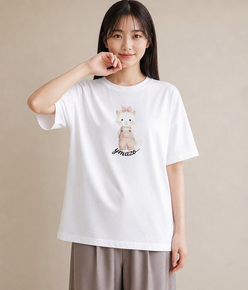 半袖Tシャツ レディース 猫好き 猫 ねこ イラスト ユニーク 旅行用 海 白T
