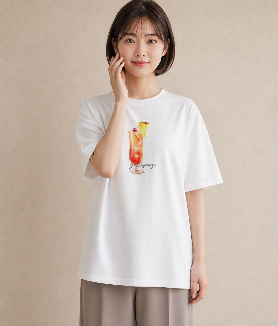 プリントTシャツ レディース パイナップル 食べ物 フード イラスト ポップ 週末コーデ 敬老の日 白T