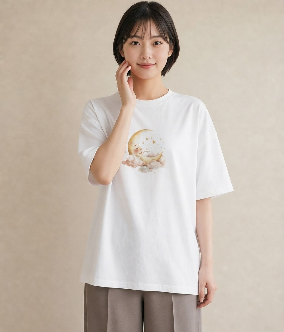 プリントTシャツ レディース 月 星空 宇宙 イラスト きれいめ 社会人 女性 白T