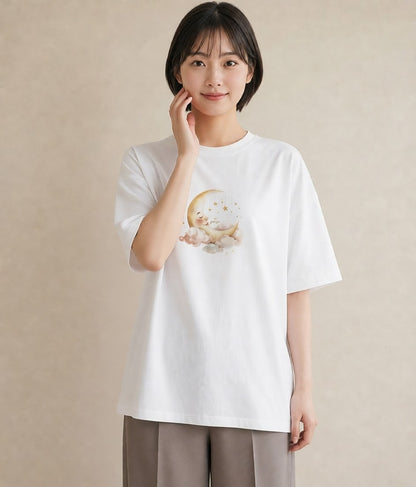 プリントTシャツ レディース 月 星空 宇宙 イラスト きれいめ 社会人 女性 白T