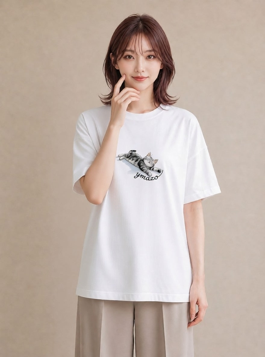 デザインTシャツ レディース ねこ 猫 ネコ イラスト ポップ 社会人 女性 白T