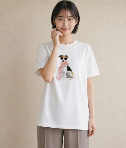 プリントTシャツ レディース 保護犬 犬 いぬ イラスト ヴィンテージ風 休日 ペアコーデ 白T