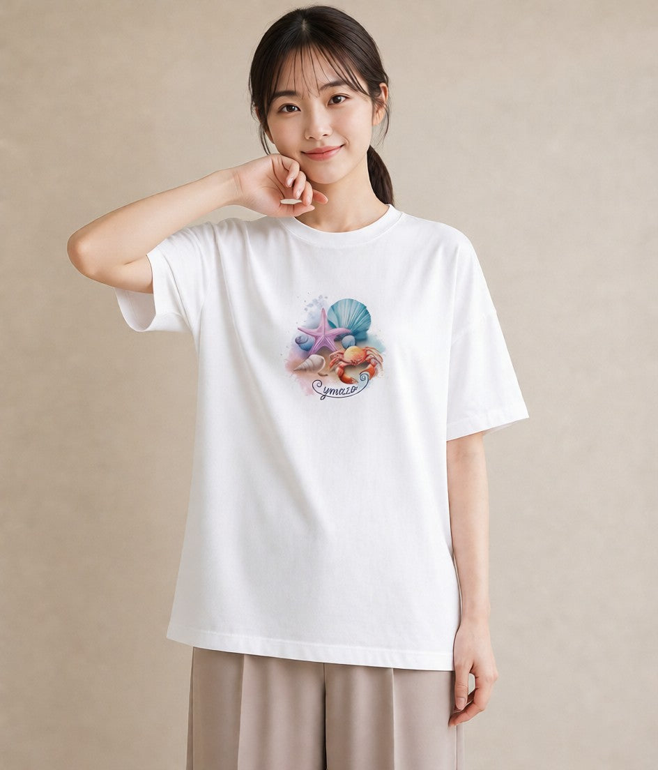 グラフィックTシャツ レディース 貝 海の生き物 海 イラスト ミニマル 女性 旅行用 白T