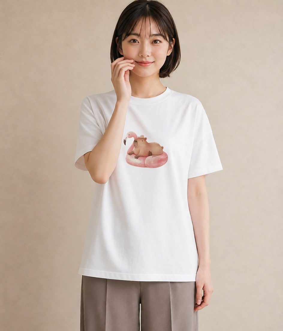 Tシャツ レディース ハムスター ペット 動物 イラスト 買い物 夏コーデ 白T