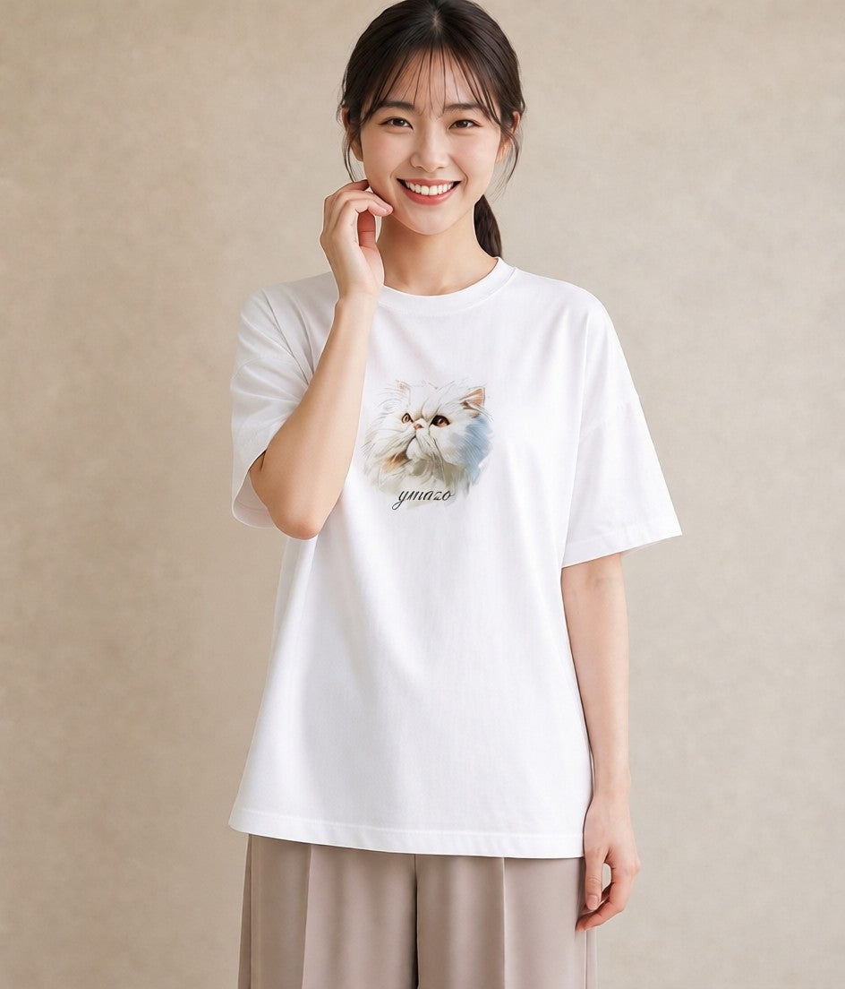 デザインTシャツ レディース メインクーン 猫 ねこ イラスト 普段使い 旅行 母娘コーデ 白T