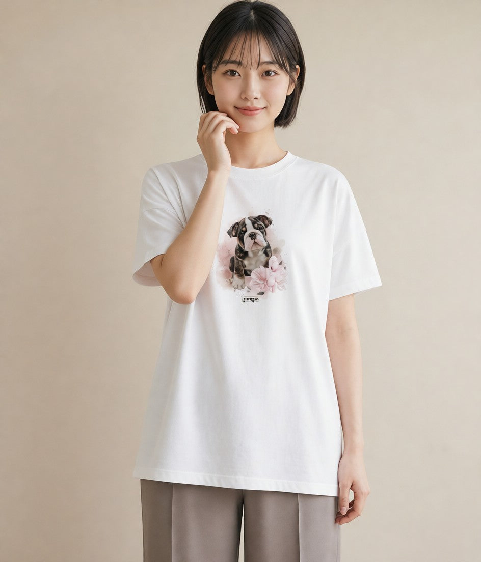 半袖Tシャツ レディース フレンチブルドッグ フレブル 犬 いぬ イラスト ラフカジュアル 春コーデ 姉妹 白T