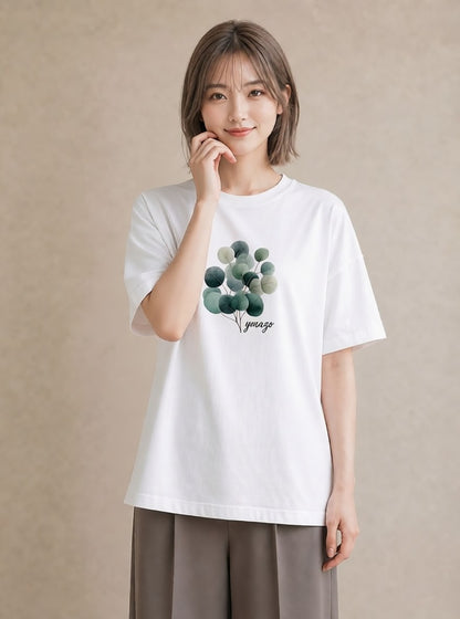 デザインTシャツ レディース 新緑 植物 ボタニカル イラスト 個性的 カジュアルコーデ 買い物 白T