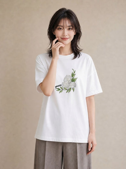 グラフィックTシャツ レディース ポスト 野の花 レトロ ナチュラル アンティーク イラスト 抜け感 女性 旅行用 白T