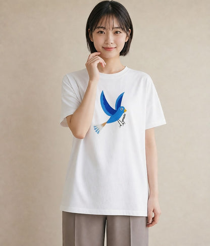 プリントTシャツ レディース 九官鳥 ペット 動物 イラスト 旅行コーデ お出かけ 普段着 白T